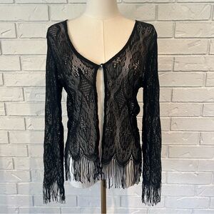 Vintage 90s y2k My Michelle Black Lace Fringe Cardigan Womens Large